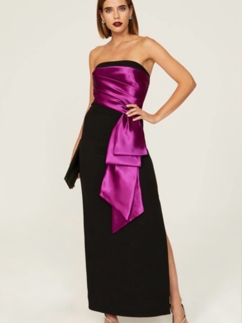 Shoshanna Amara Gown 4 Black Purple Strapless Bow Formal Dress